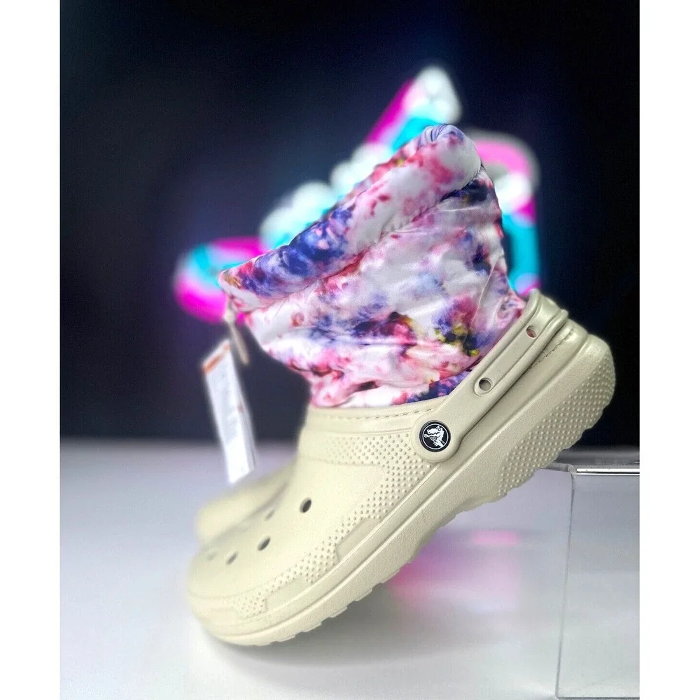 🐊CROCS Classic Bone Lined Winter Warm Neo Puff Tie-Dye Shoes Slippers Men's 11